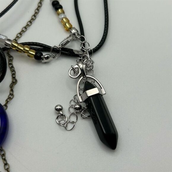 Bohemian Layered Chunky 5-Piece Necklace Set with Gemstone & Evil Eye Pendants - Picture 5 of 10